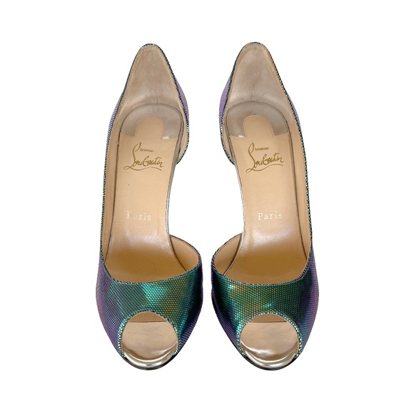 Christian Louboutin Tissu Digitale Scarabe Demi You 100 Peep Toe Heels - Picture 4 of 6